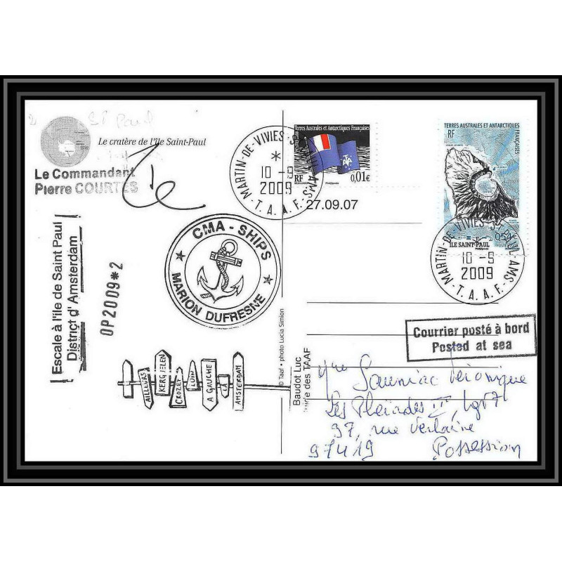 2944 ANTARCTIC terres australes (taaf)-carte postale Dufresne 2 Signé signed OP 2009/2 ST PAUL 10/9/2009 N°506