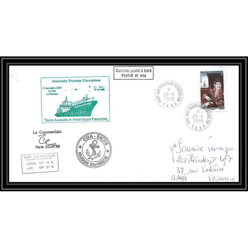 2958 ANTARCTIC terres australes TAAF lettre Dufresne Signé signed kerguelen portes ouvertes 29/11/2009 N°522