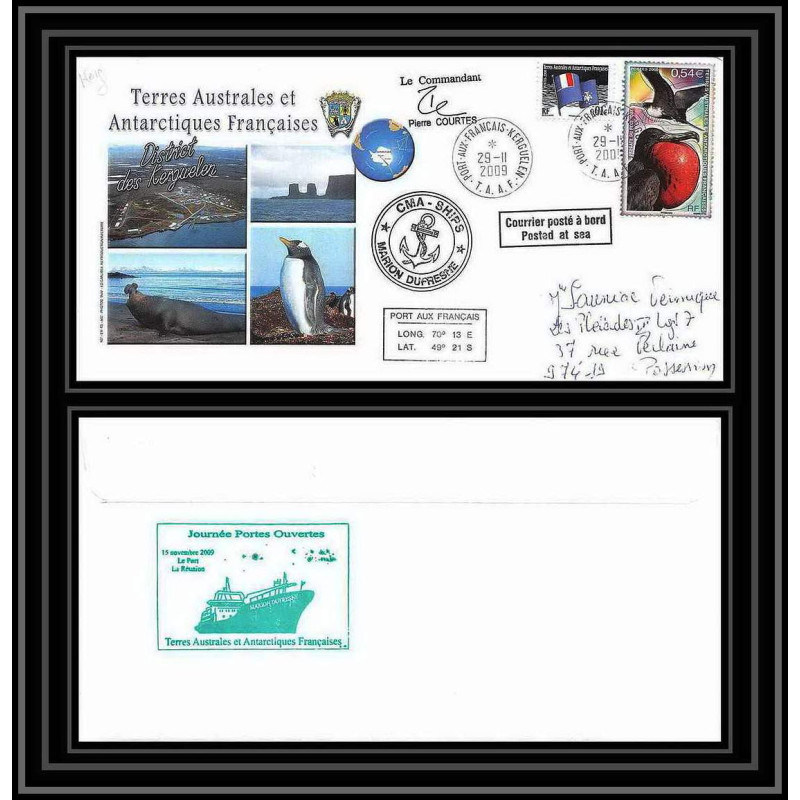 2959 terres australes TAAF lettre Dufresne Signé signed kerguelen portes ouvertes 29/11/2009 N°517 fregate bird