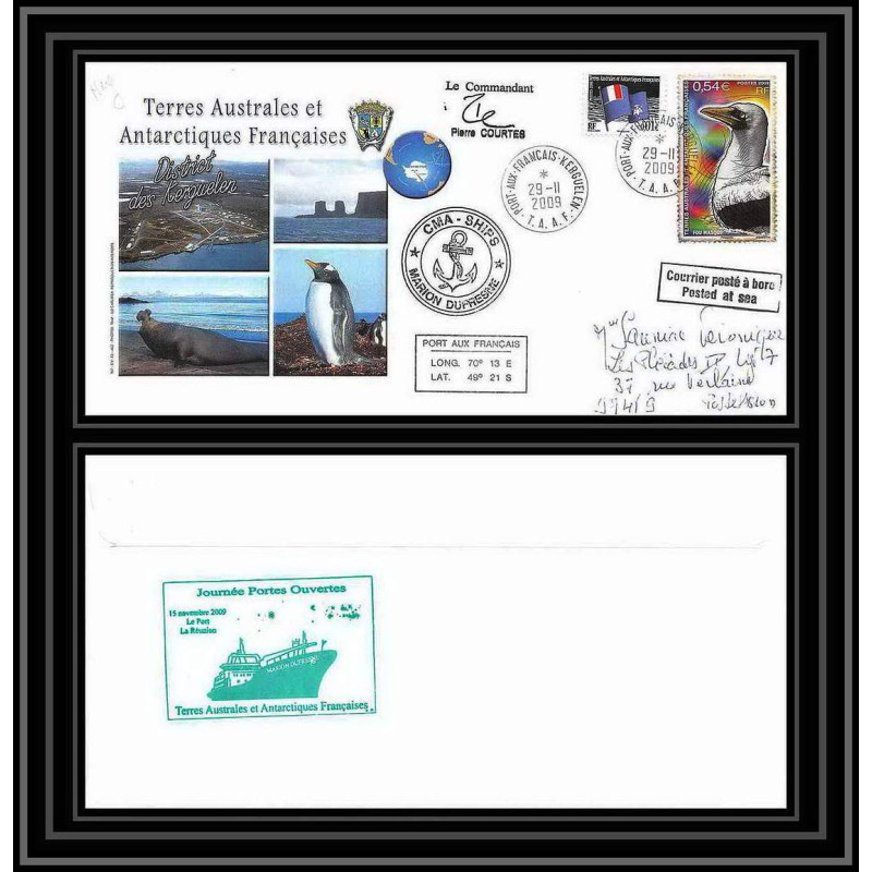 2960 ANTARCTIC terres australes TAAF lettre Dufresne Signé signed kerguelen portes ouvertes 29/11/2009 N°516 fou bird
