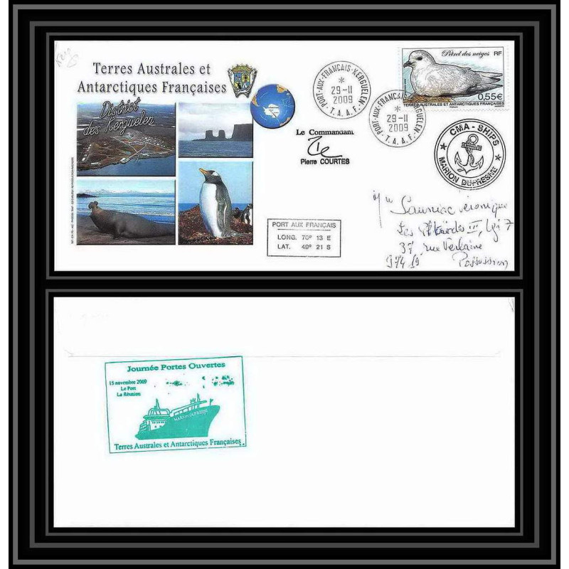 2962 ANTARCTIC terres australes TAAF lettre Dufresne Signé signed kerguelen portes ouvertes 29/11/2009 N°534 petrel bird