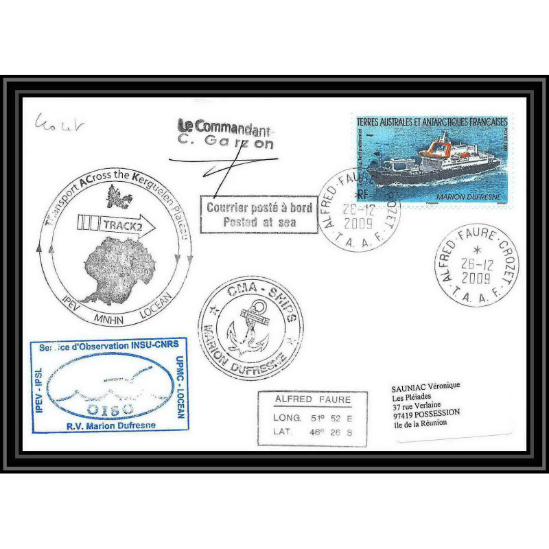 2975 ANTARCTIC terres australes TAAF lettre cover Dufresne 2 Signé signed crozet 26/12/2009 oiso N°520