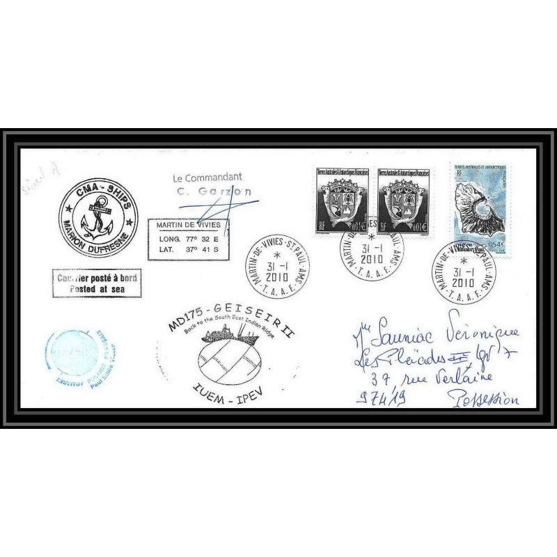 2985 ANTARCTIC terres australes TAAF lettre cover Dufresne 2 Signé signed MD 175 31/1/2010 N°506