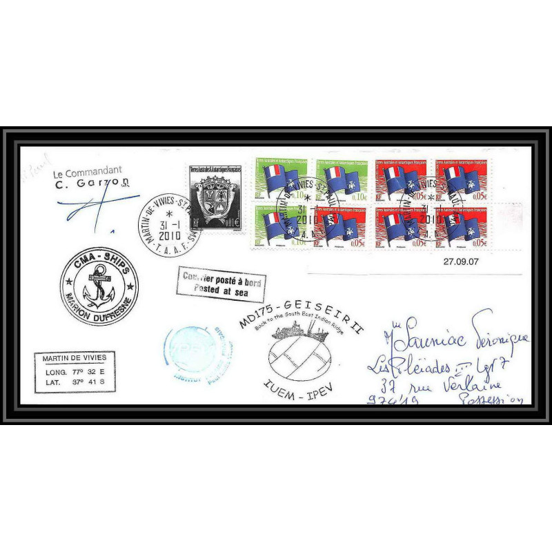 2986 ANTARCTIC terres australes TAAF lettre cover Dufresne 2 Signé signed MD 175 31/1/2010 N°496 COIN DATE