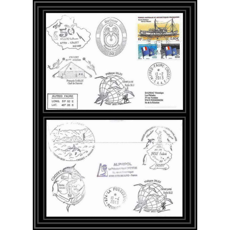 3080 Dufresne 2 CROZET 50 ème mission 13/2/2013 N°604 ANTARCTIC terres australes (taaf) Lettre cover