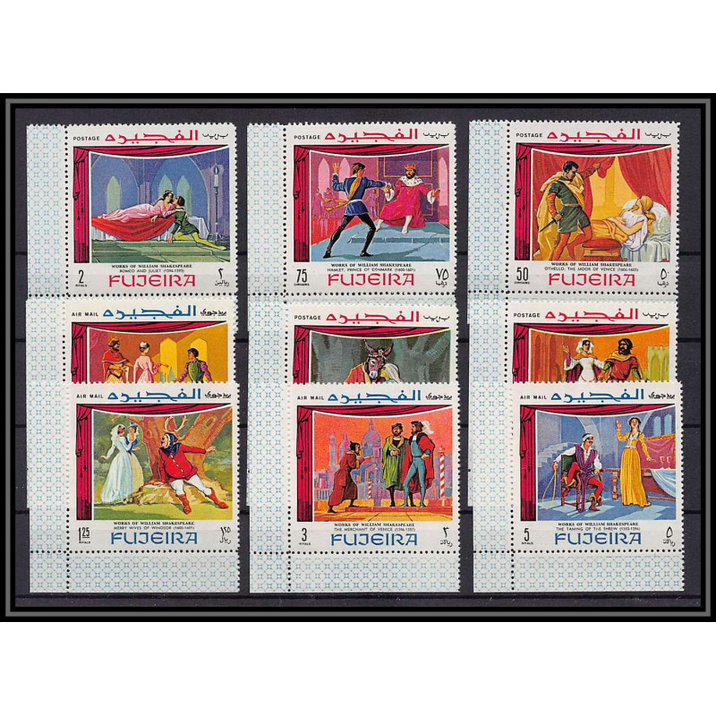 036 - Fujeira Mi N°311/319 A scenes from Shakespeare theatre Coin de feuille MNH **
