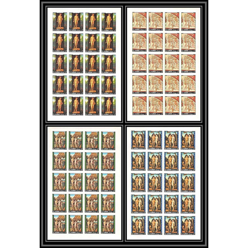 040c - Ajman - Mi N°281/284 B MNH ** DURER adam et eve Tableaux painting feuille sheet  Non dentelé imperf