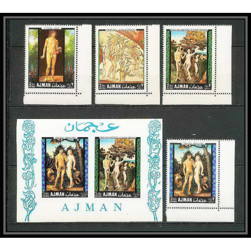 040s - Ajman - MNH ** Mi N°281/284 A + bloc 41 A DURER adam et eve Tableaux - peinture (painting) 