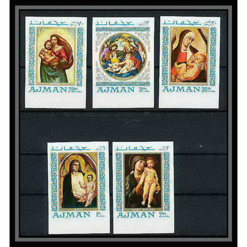 041 - Ajman - MNH ** Mi N°327/331 B Madones - madonna raphael Tableaux - peinture (painting) Non dentelé imperf