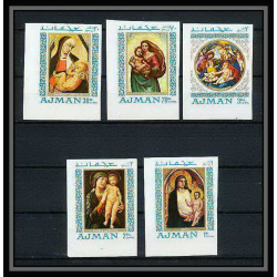 041a - Ajman - MNH ** Mi N°327/331 B Madones - madonna raphael/botticelli Tableaux (painting) Non dentelé imperf