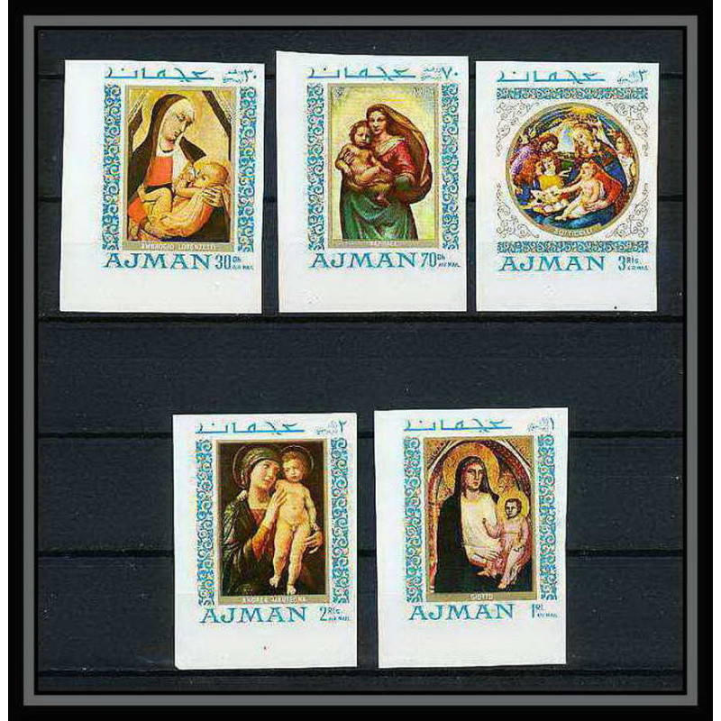 041a - Ajman - MNH ** Mi N°327/331 B Madones - madonna raphael/botticelli Tableaux (painting) Non dentelé imperf