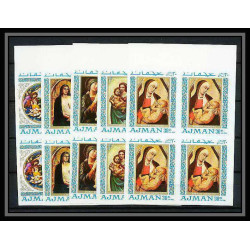041b - Ajman - MNH ** Mi N°327/331 B Madones - madonna botticelli Tableaux (painting) Non dentelé imperf bloc 4