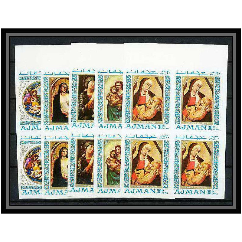 041b - Ajman - MNH ** Mi N°327/331 B Madones - madonna botticelli Tableaux (painting) Non dentelé imperf bloc 4
