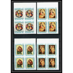 041b - Ajman - MNH ** Mi N°327/331 B Madones - madonna botticelli Tableaux (painting) Non dentelé imperf bloc 4