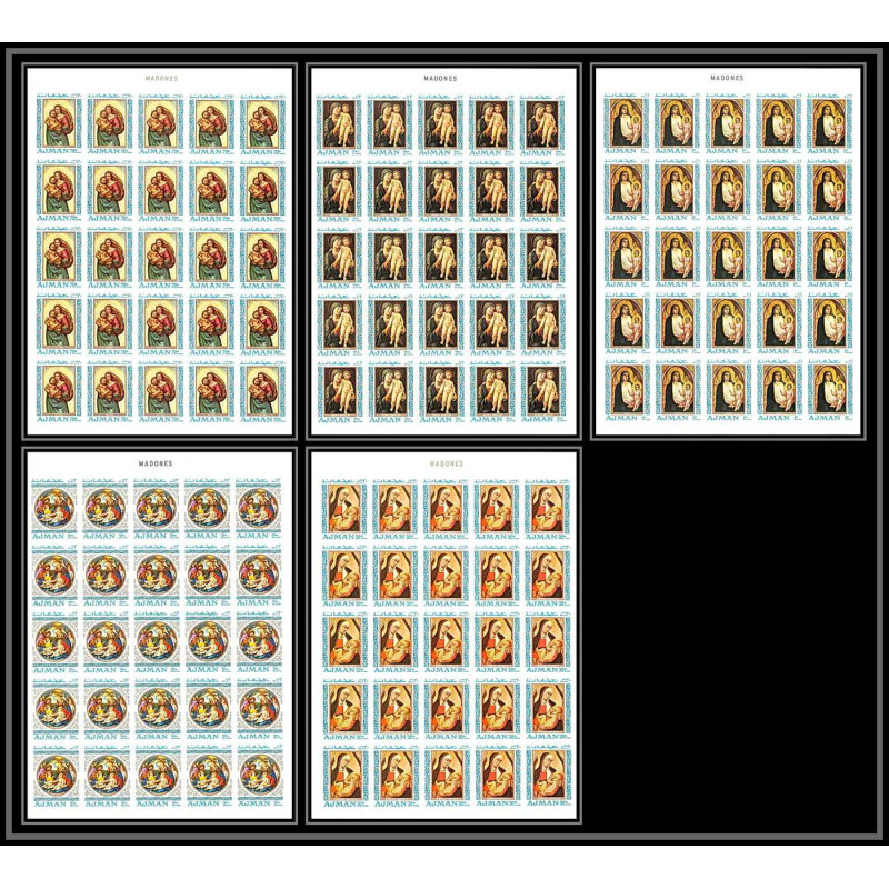 041c - Ajman MNH ** Mi N°327/331B MADONE peinture botticelli Non dentelé imperf feuille complète full sheet