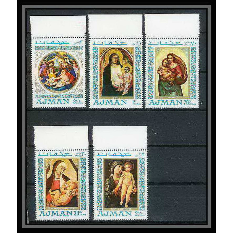 042 - Ajman - MNH ** Mi N°327/331 A Madones - madonna raphael botticelli Tableaux - peinture (painting) 