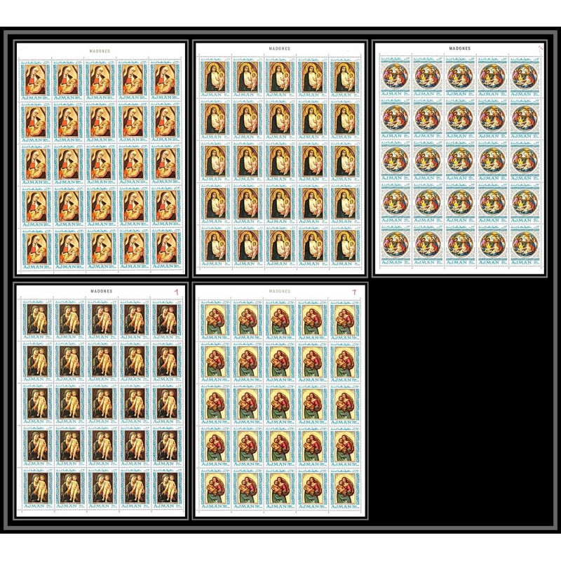 042c - Ajman - MNH ** Mi N°327/331 A Madones madonna peinture (painting) feuille complète full sheet cote 125 euros