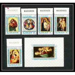 042l - Ajman - MNH ** Mi N°327/331 A bloc 66 Madones inscription marginal madonna raphael/botticelli Tableau (Painting)