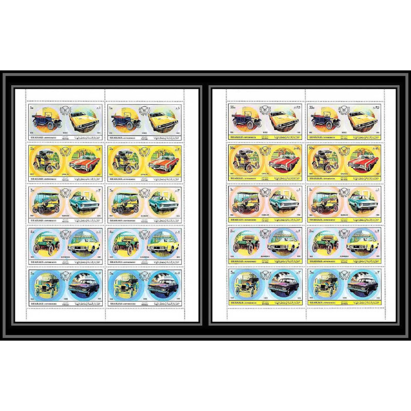 045b - Sharjah - MNH ** Mi N°781/790 A Voiture ( american Cars ) feuilles (planches sheets)