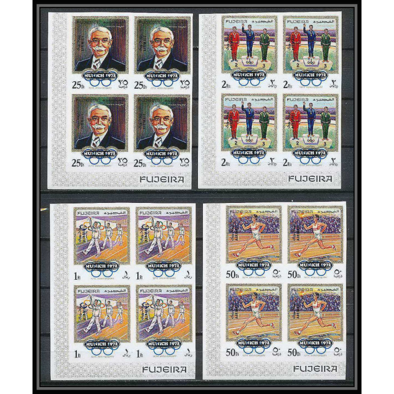 050c - Fujeira MNH ** Mi N°533/536 B jeux olympiques olympic games OVERPRINT MUNICH 72 bloc 4 Non dentelé imperf