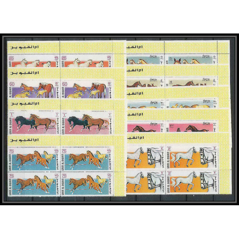 052c - Umm al Qiwain - MNH ** Mi N°314/322 A cheval (chevaux horse horses) bloc 4 cote 40 euros coin de feuille