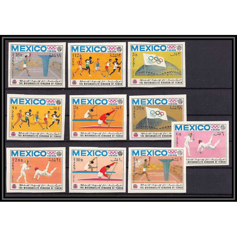 055 - Yemen royaume MNH ** Mi N°493/502 B mexico 68 jeux olympiques olympic games Non dentelé imperf fencing