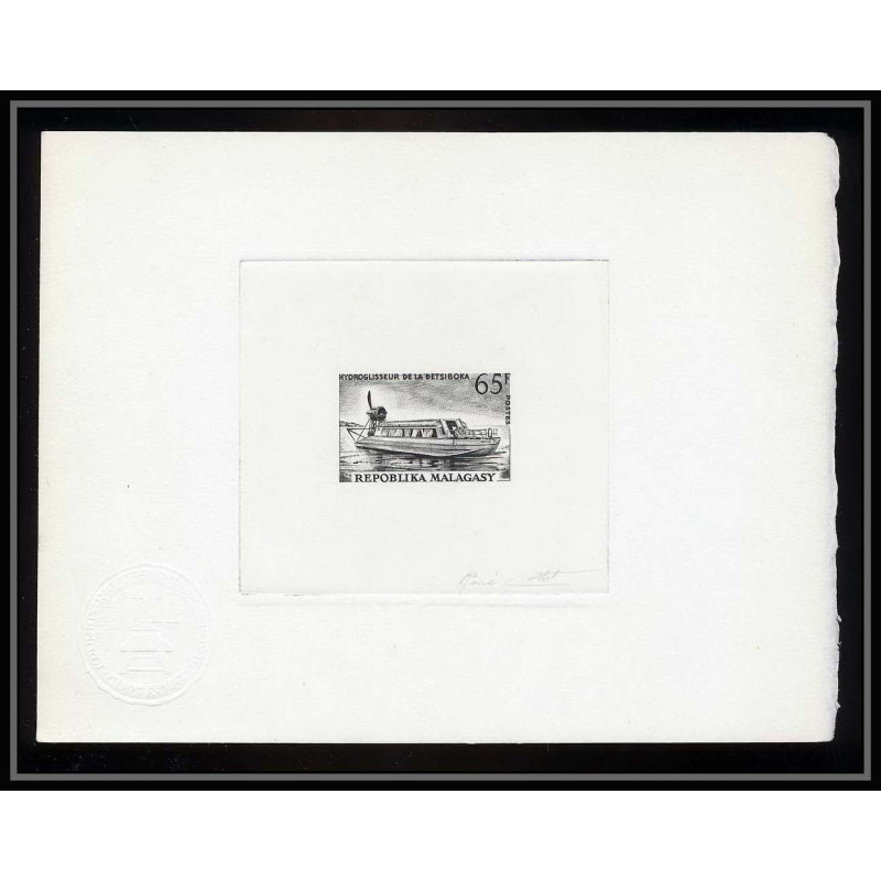 0970 Epreuve d'artiste artist proof Madagascar (malagasy) N°417 hydroglisseur hydroplane ship Signé signed cottet