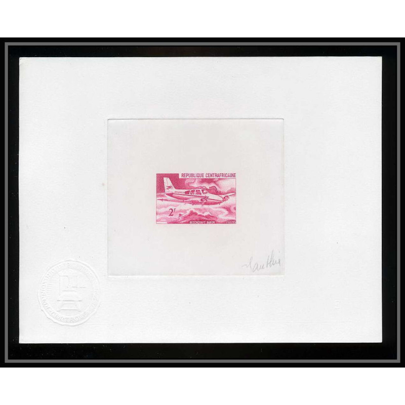 0979 Epreuve d'artiste artist proof centrafricaine y&t 95 Beechcraft Baron avion (plane planes) Signé signed autograph