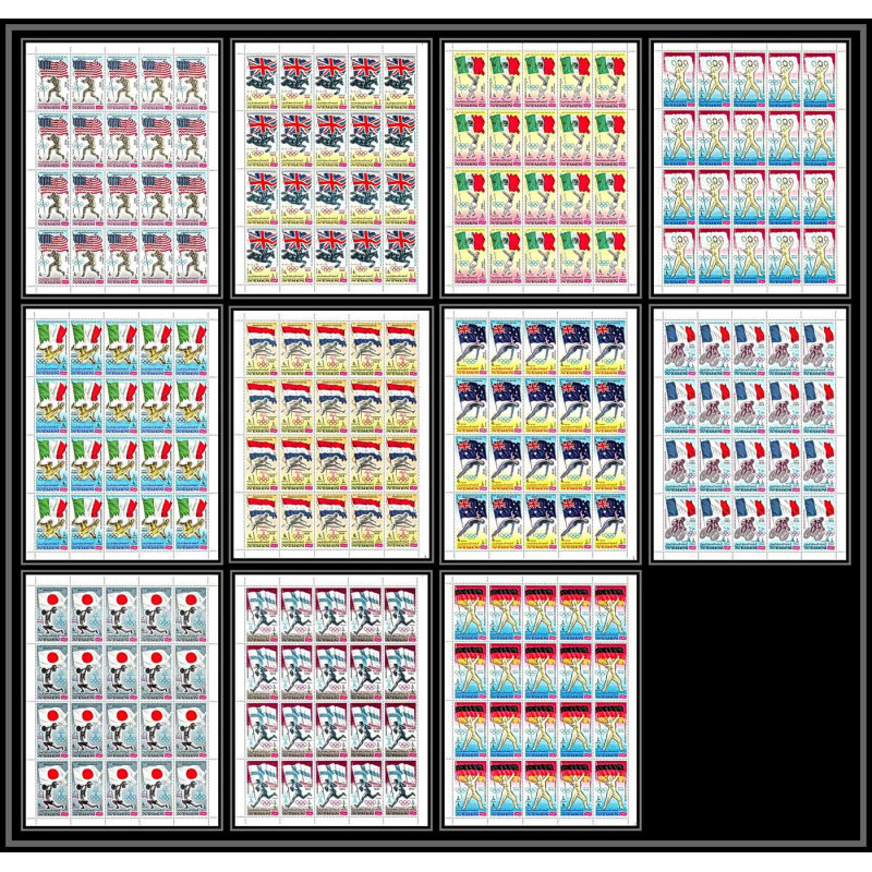 057b - Yemen royaume - MNH ** Mi N°517/527 A jeux olympiques (summer olympic games) escrime fencing feuilles sheets