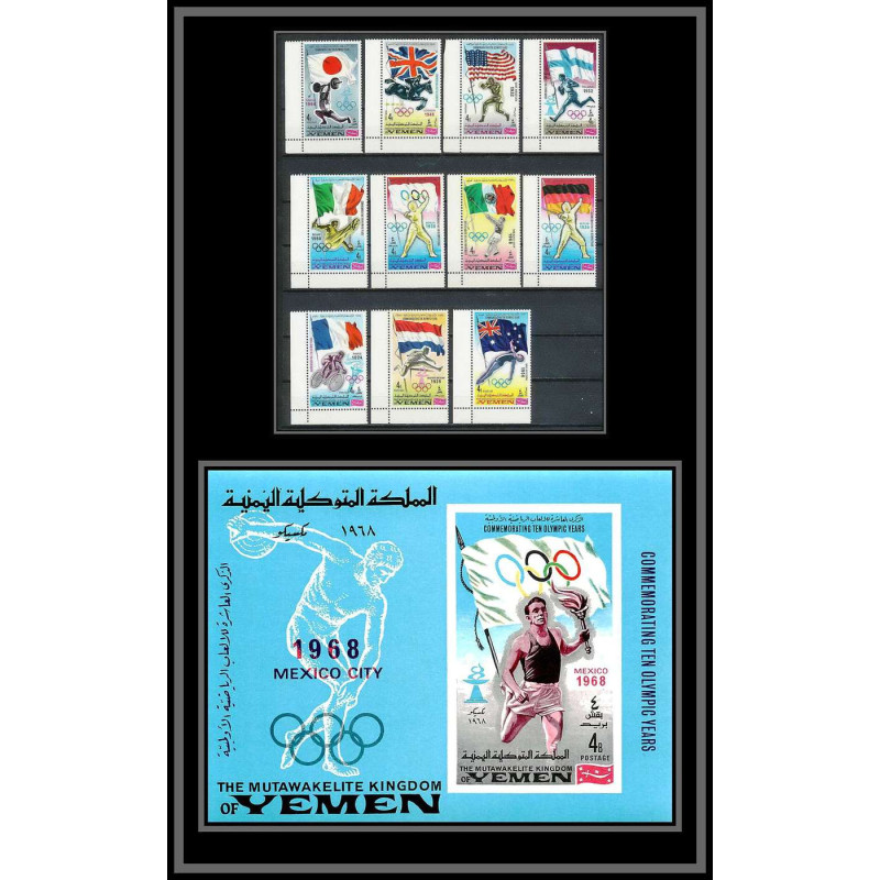 057z - Yemen royaume - MNH ** Mi N°517/527 A + BF 94 jeux olympiques olympics escrime fencing velo cheval horse