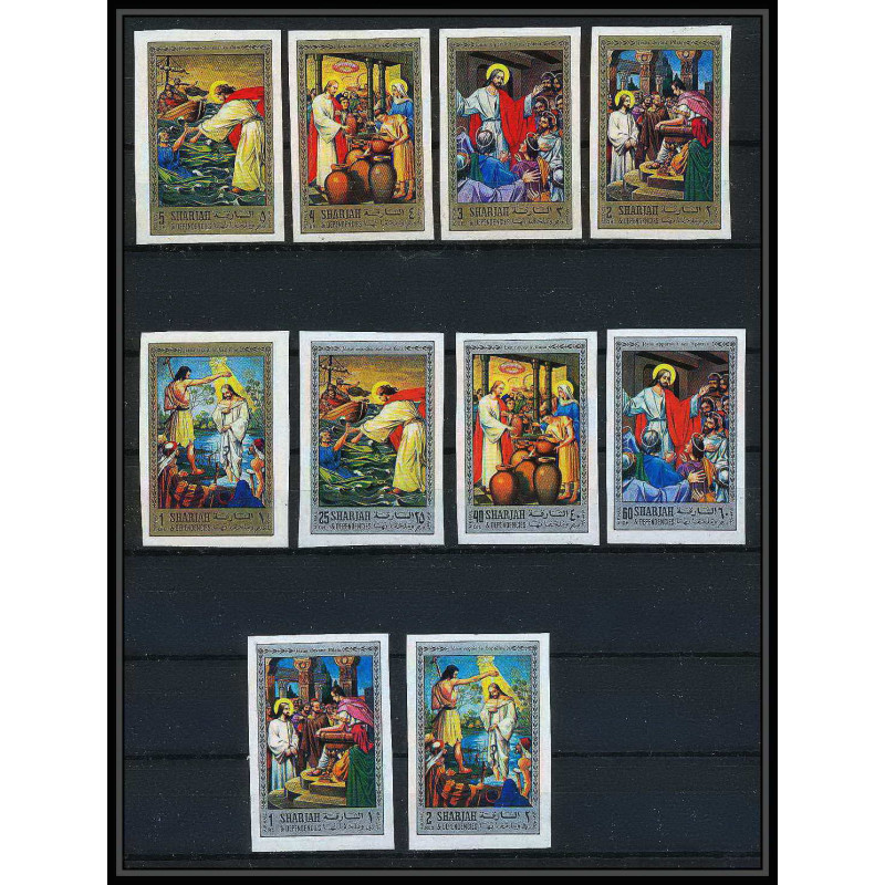 068 - Sharjah - MNH ** Mi N°748/757 B religion life of jesus christ Tableau (Painting) Non dentelé imperf