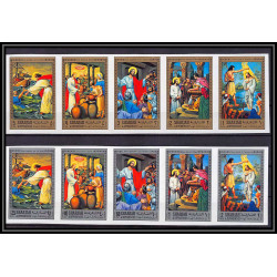 068a - Sharjah - MNH ** Mi N°748/757 B religion life of jesus christ Tableau (Painting) Non dentelé imperf