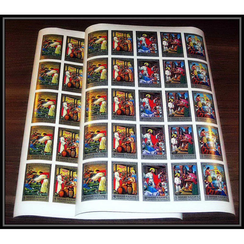 068c - Sharjah - MNH ** Mi N°748/757 B religion jesus christ Tableau (painting) Non dentelé imperf feuilles sheet