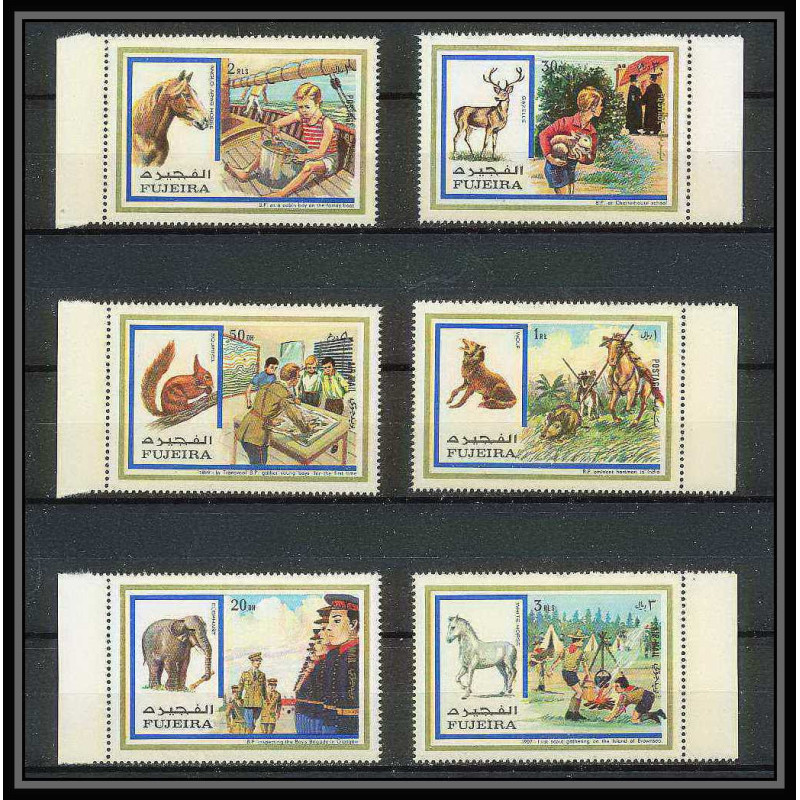 070 - Fujeira - MNH ** Mi N°896/901 A Scout scouting - jamboree scouts and animals aninaux squirrel éléphant horse 