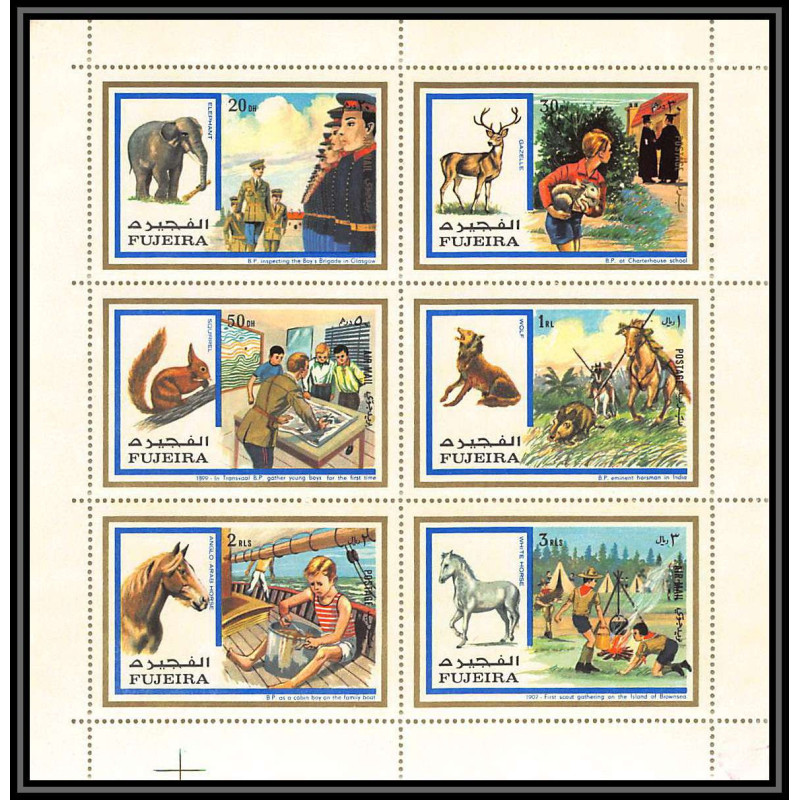 070a - Fujeira - MNH ** Mi N°896/901 A Scout scouting - jamboree scouts and animals aninaux squirrel éléphant horse 