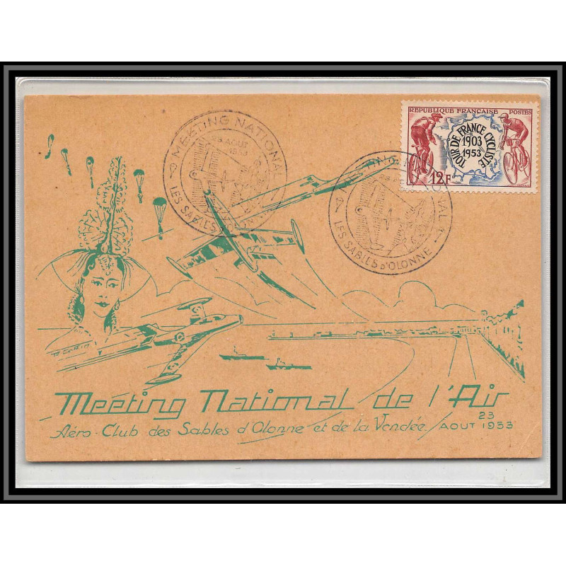 48025 N°955 tour de France cycliste velo cycling 1953 France Carte postale meeting de l'air sables d'olonnes aviation 