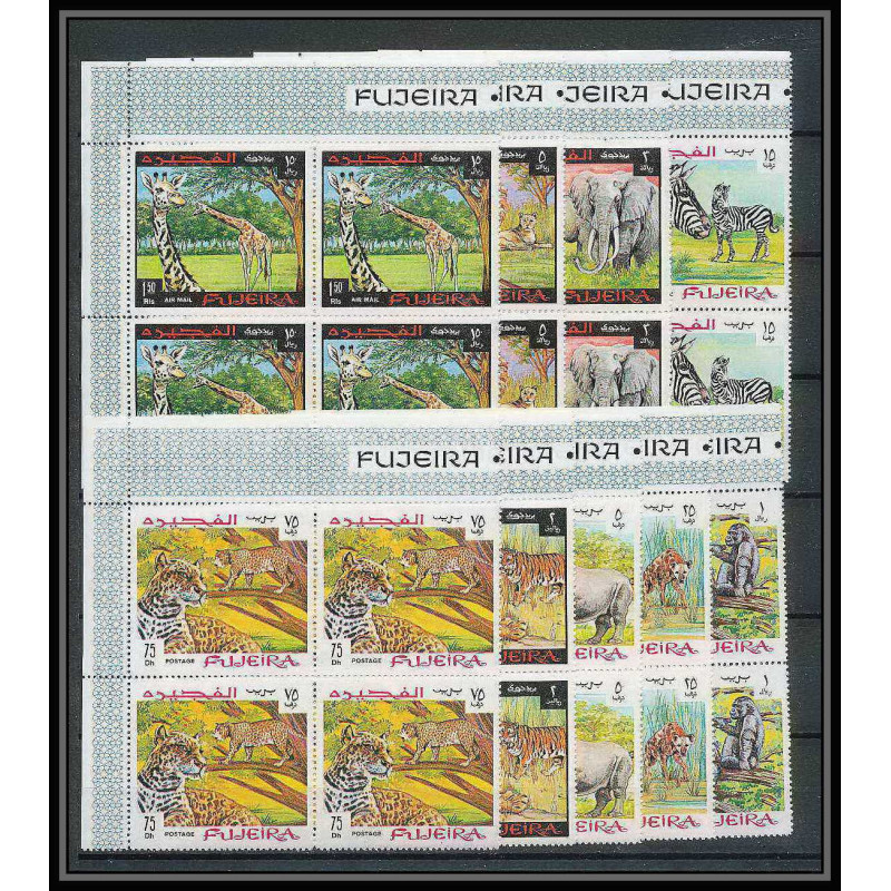 071b - Fujeira - MNH ** Mi N°302/310a animaux (wild animals) lion elephant giraffa tiger rhinoceros bloc 4