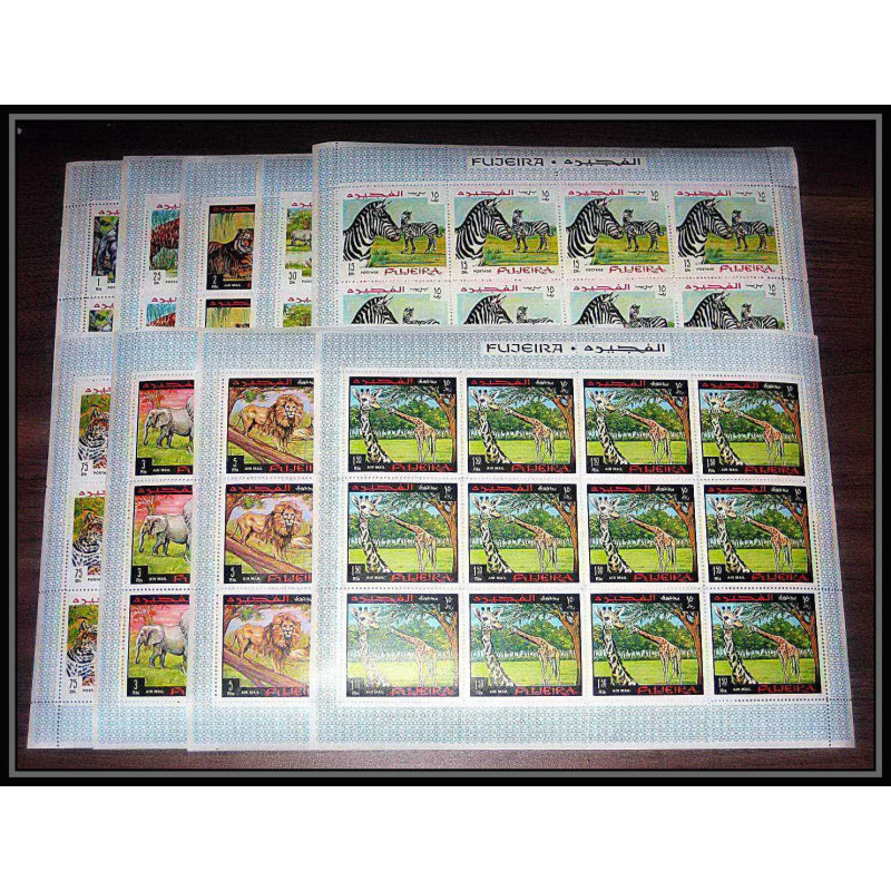 071c - Fujeira - MNH ** Mi N°302/310a animaux (wild animals) lion elephant giraffa tiger rhinoceros feuilles sheets