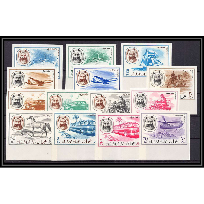 073 - Ajman - MNH ** Mi N°127/140 B Non dentelé imperf means of transport avion plane horse helicopter coach