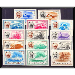 073 - Ajman - MNH ** Mi N°127/140 B Non dentelé imperf means of transport avion plane horse helicopter coach