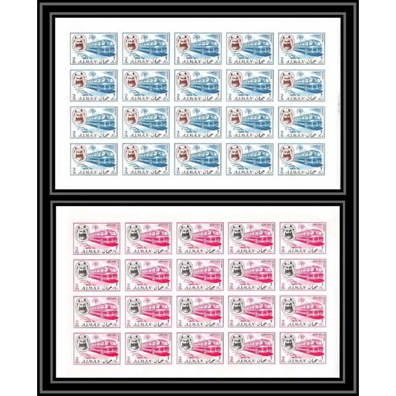 073e - Ajman - MNH ** N°128 + 137 B Non dentelé imperf bus coach feuilles sheets