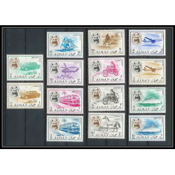 075 - Ajman - MNH ** Mi N°127/140 A means of transport ship Voiture (Cars) moto bus helicoptère cheval avion (plane)