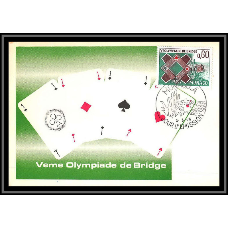 49055 N°1052 5ème olympiade de bridge de Monte-Carlo cartes à jouer 1976 monaco Carte maximum card édition CEF
