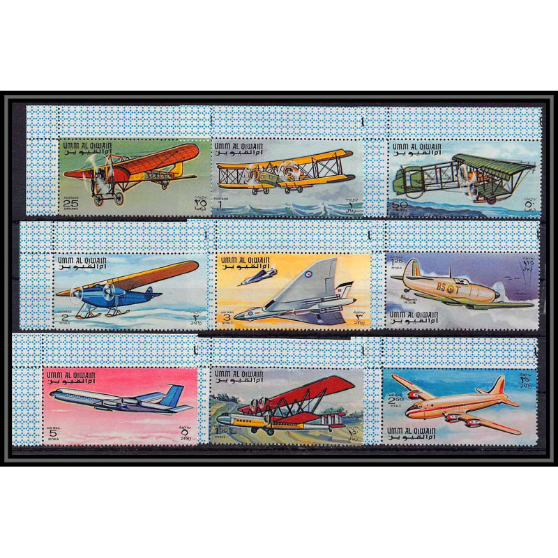 091 - Umm al Qiwain - MNH ** Mi N°296/304 A the history of aviation avion airplane  blériot vulcan coin de feuille