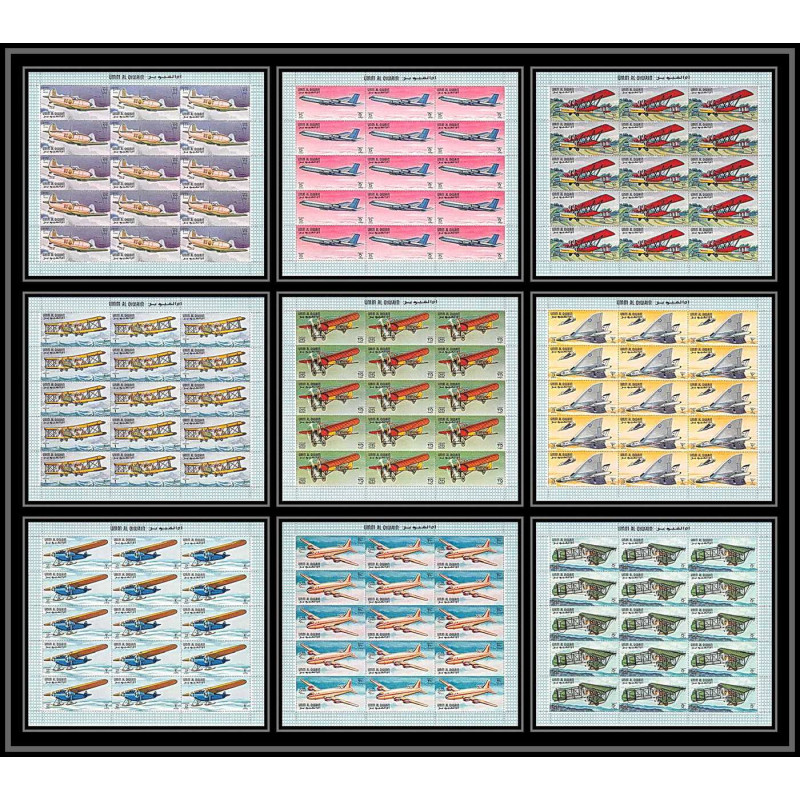 091a - Umm al Qiwain MNH ** Mi N°296/304 A the history of aviation avion (plane) feuilles sheets blériot dc4 boeing