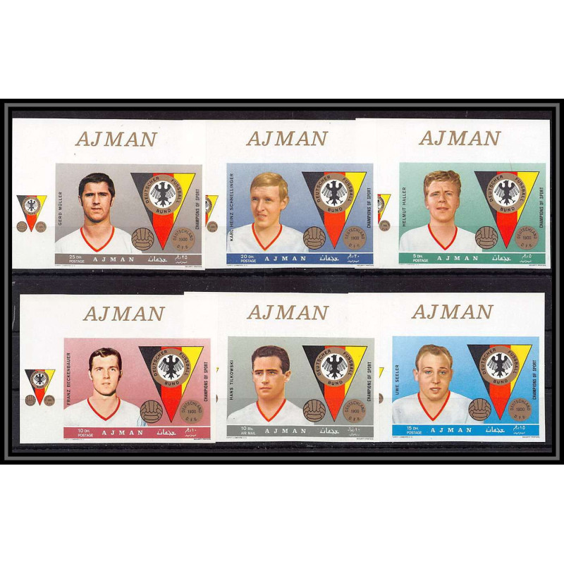 092 - AJMAN - Michel N°362/367 B german Football soccer Non dentelé imperf MNH ** coin de feuille