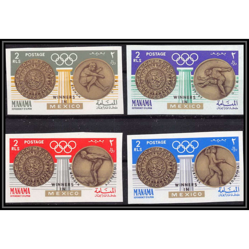 095 - Ajman - MNH ** Mi N°341/344 B jeux olympiques (summer olympic games gold) Mexico 68 Non dentelé imperf