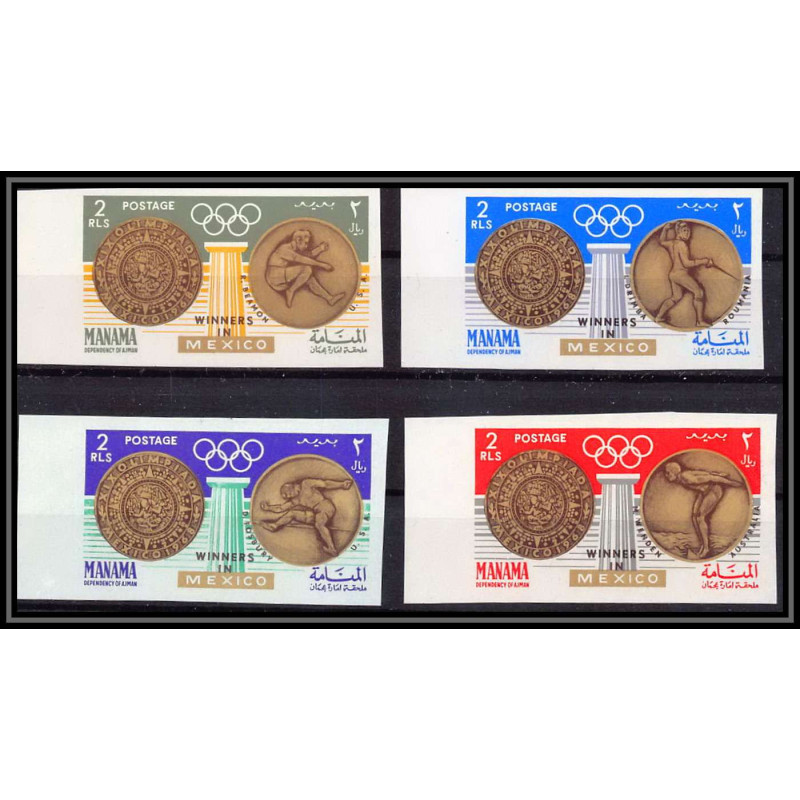 095A - Ajman - MNH ** N°341/344 B jeux olympiques (summer olympic games gold) Mexico 68 Non dentelé imperf