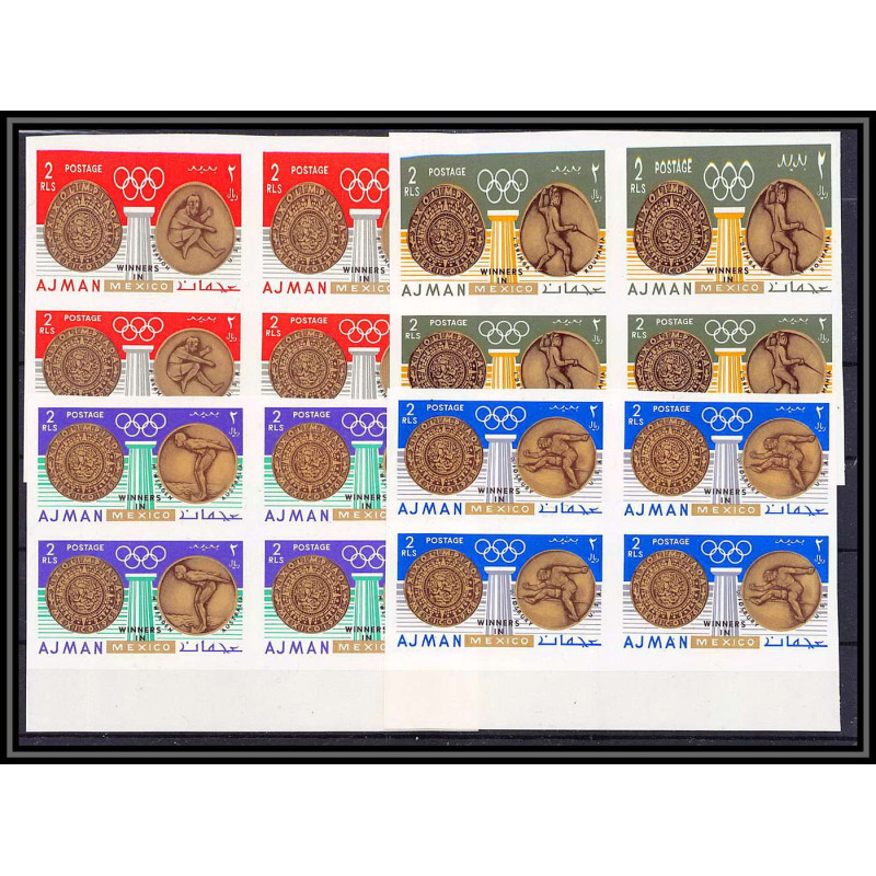 095c - Ajman - MNH ** N°341/344 B jeux olympiques (summer olympic games gold) Mexico 68 Non dentelé imperf