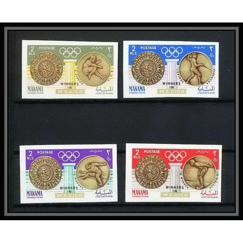 097d - Manama - MNH ** Mi N°121/124 B jeux olympiques olympic games gold medalists Mexico 68 Non dentelé imperf